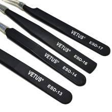 Wholesale Black Curved Original Vetus ESD Antistatic Tweezers for Electronic Workshops